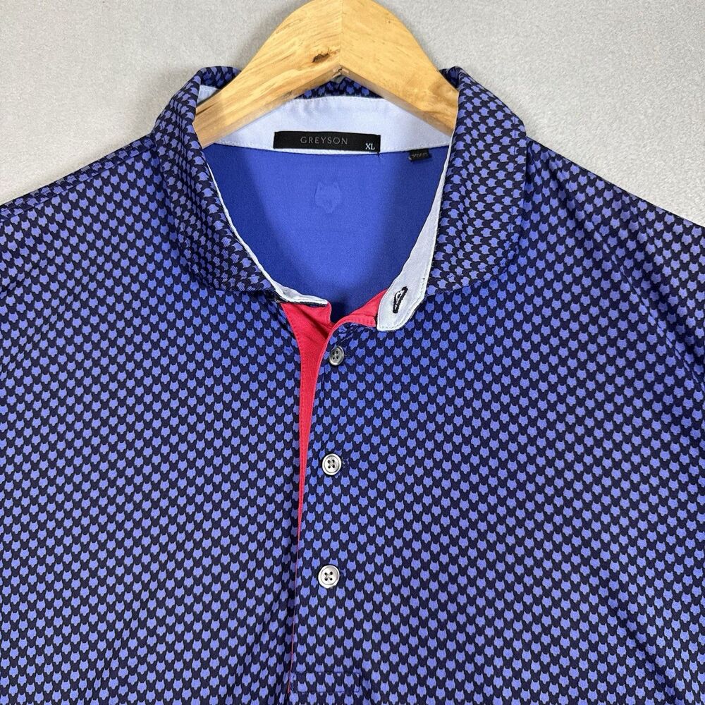 Greyson Golf Polo Mens XL Blue Geometric Wolf Print Performance Stretch Shirt⁠